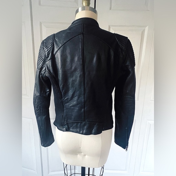 H&M Dragon Tattoo Collection by Trish Summerville Black Leather Bike Jacket RARE - Picture 4 of 12